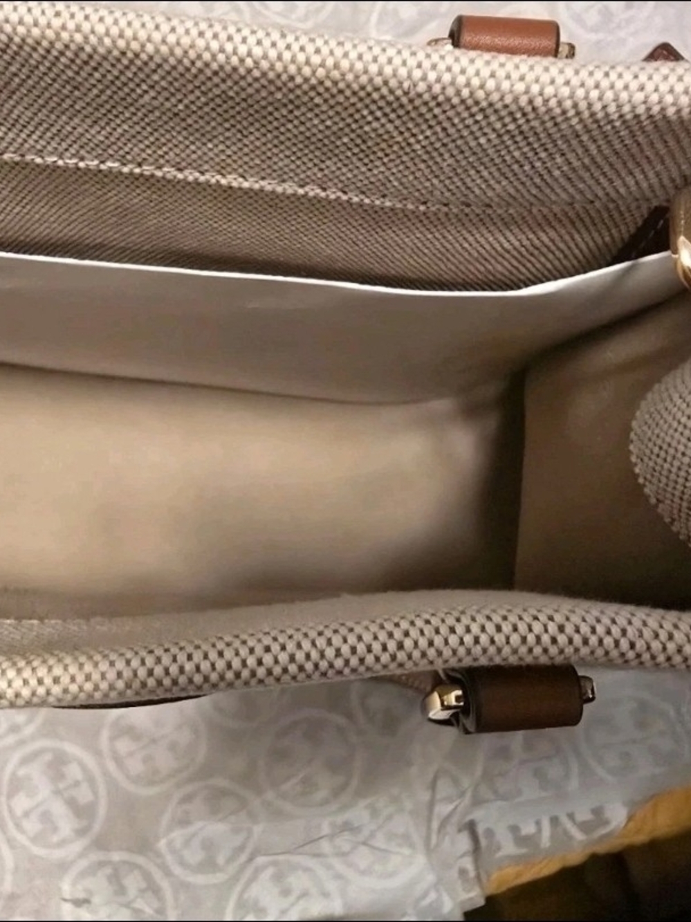 Tory Burch Blake Canvas Classic Cuoio Small Tote Natural & Tan Style 145356 New - Picture 6 of 11